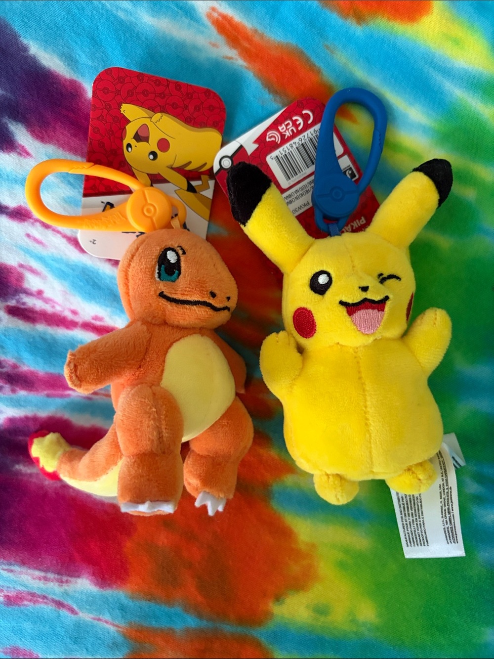 Pokemon Pikachu & Charmander Plush Keychain Pair - Yellow & Orange
